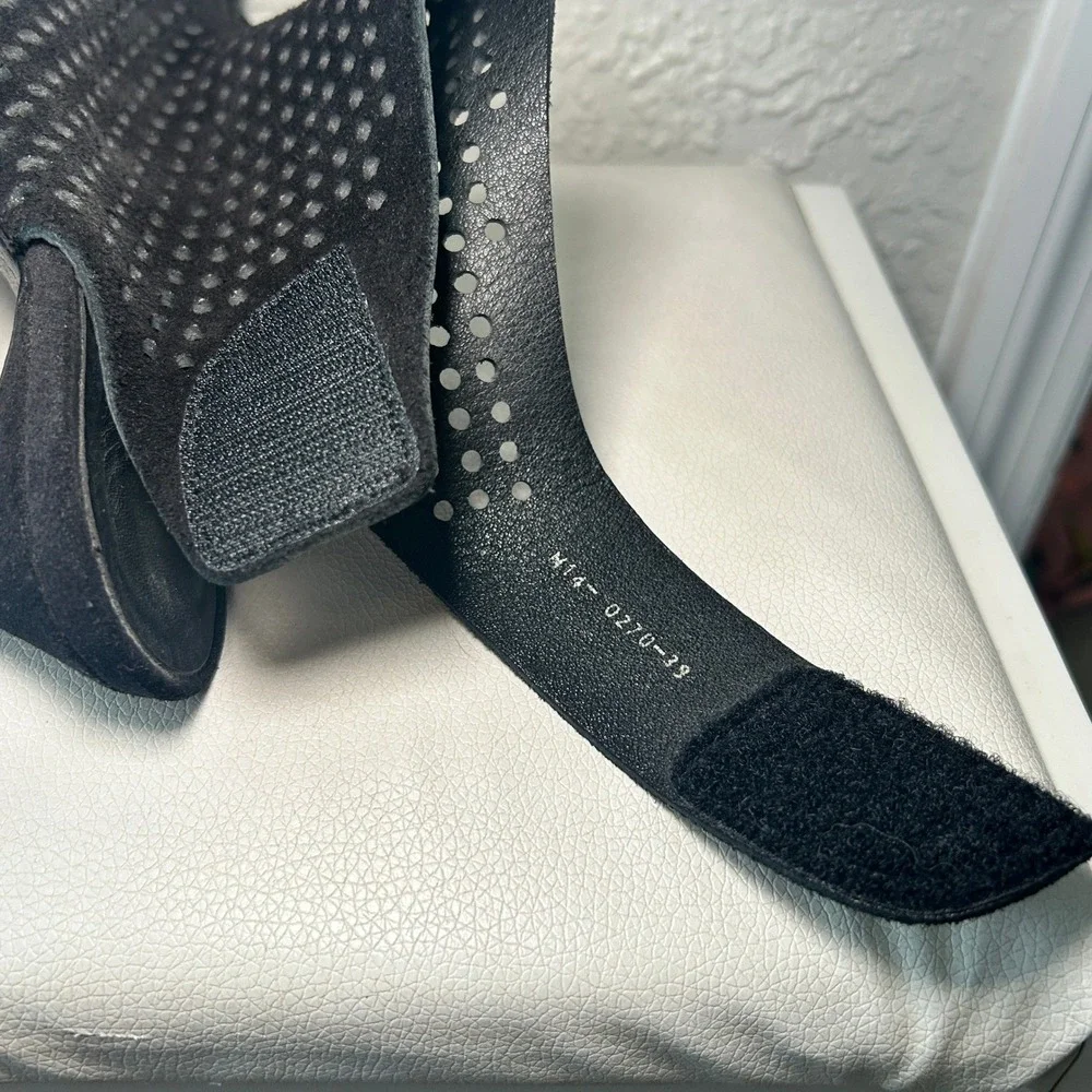 Pedro Garcia Sofia Black Suede Leather Peep Toe Heels Slingback‎ Perforated Sz 9